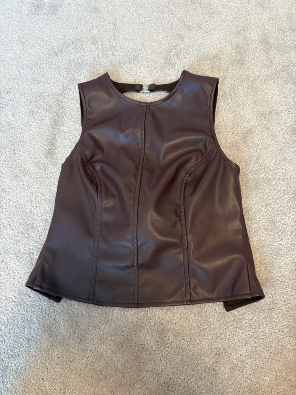 Edikted Sleeveless Faux Leather Tank Top - Dark Brown